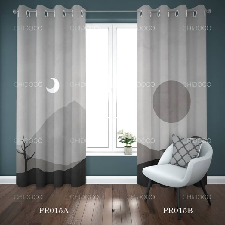 پرده آماده طوسی طرح ماه