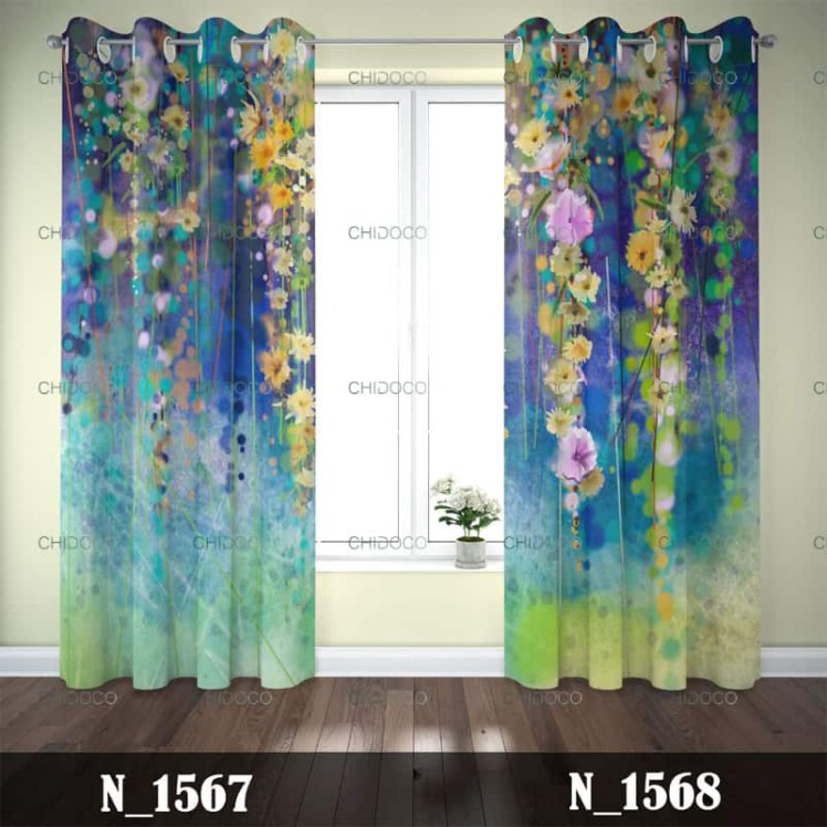 پرده آماده مخمل آبی