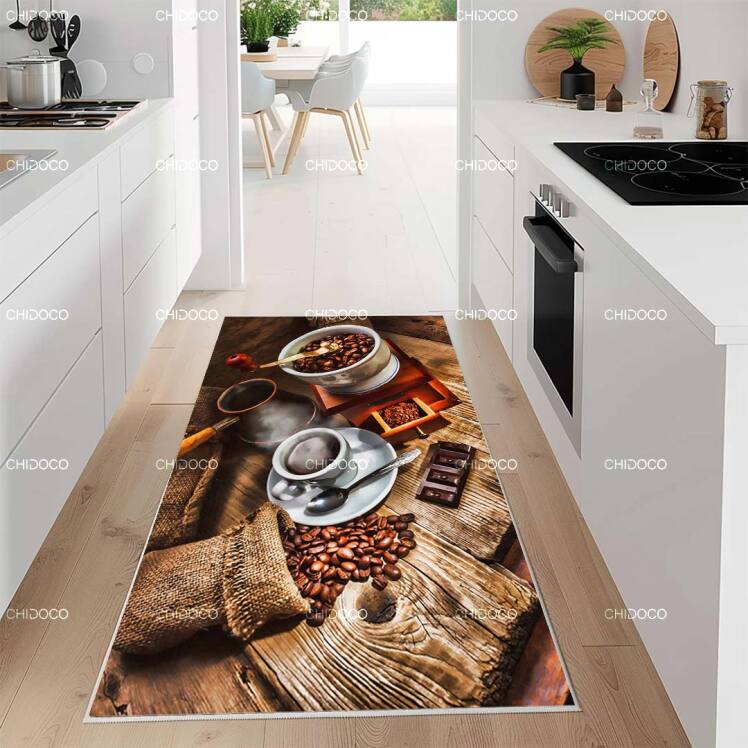 فرش آشپزخانه با کابینت سفید