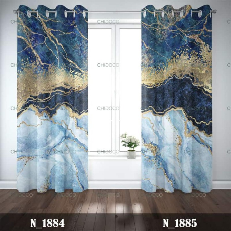 پرده آماده مخمل آبی