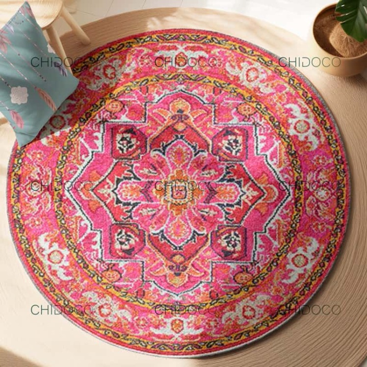 فرش گرد صورتی