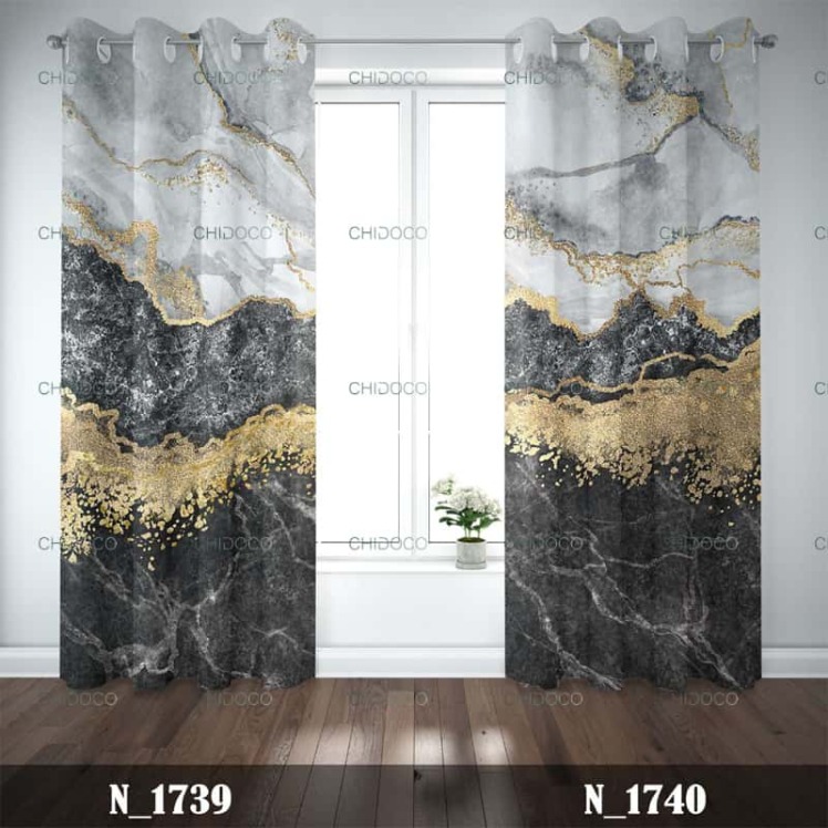 پرده آماده مخمل طرح سنگ