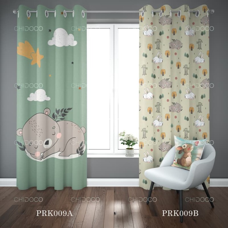 پرده اتاق کودک سبز طرح خرس