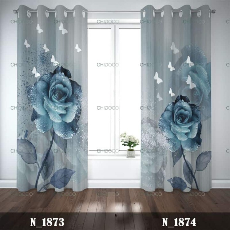 پرده آماده مخمل آبی