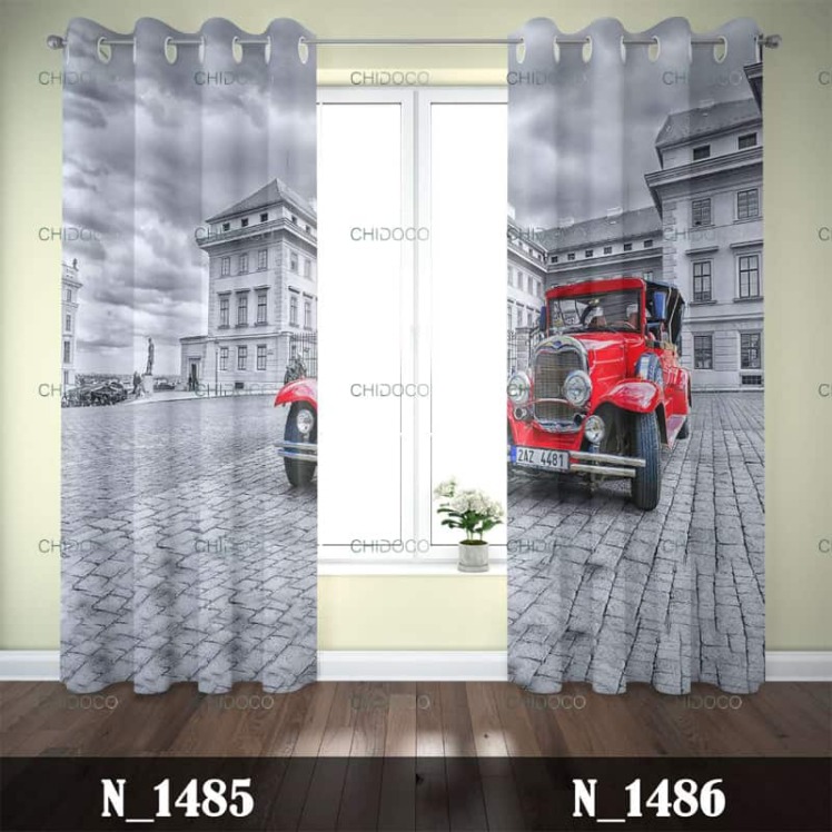 پرده آماده مخمل طوسی