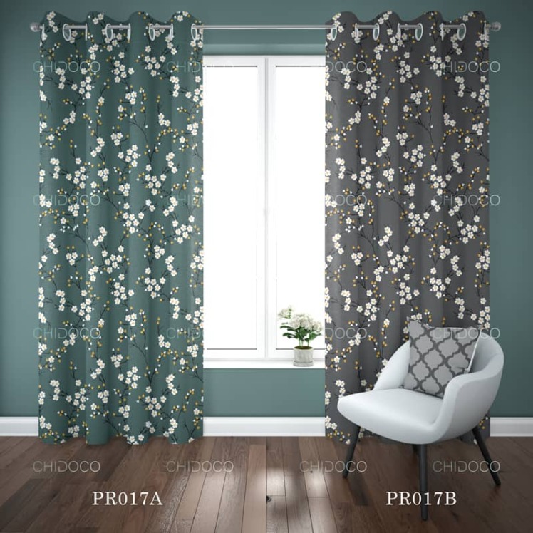 پرده آماده سبز طرح گل