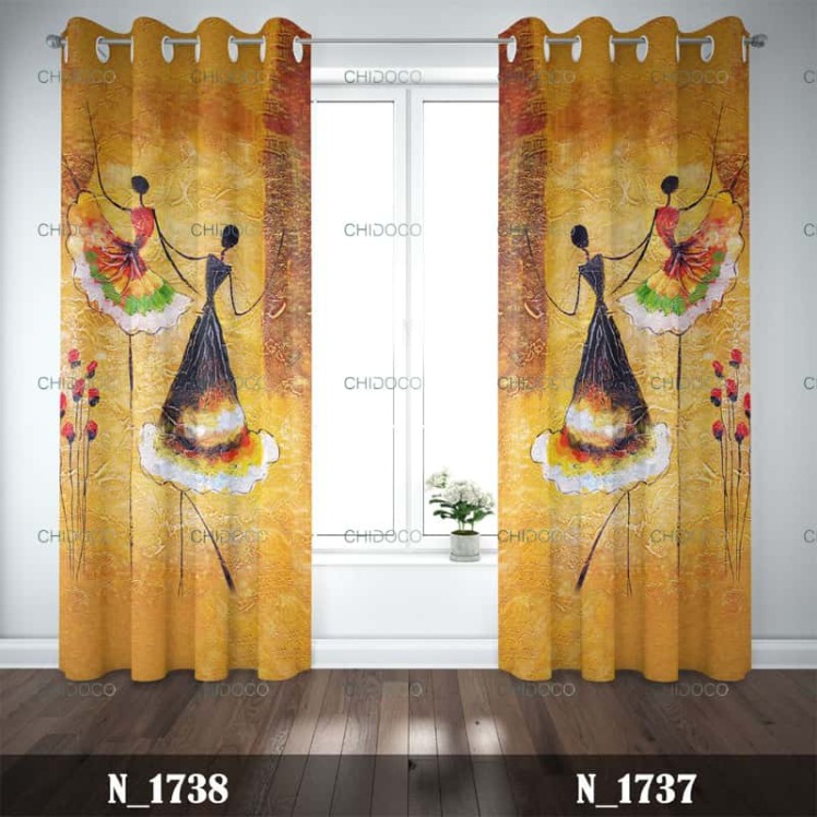 پرده آماده مخمل زرد