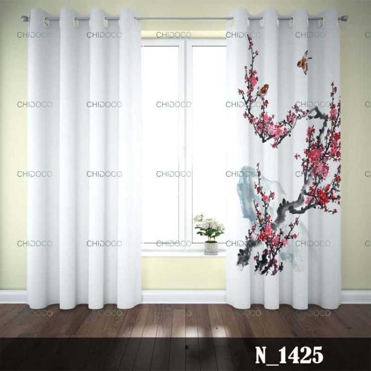 پرده آماده مخمل سفید