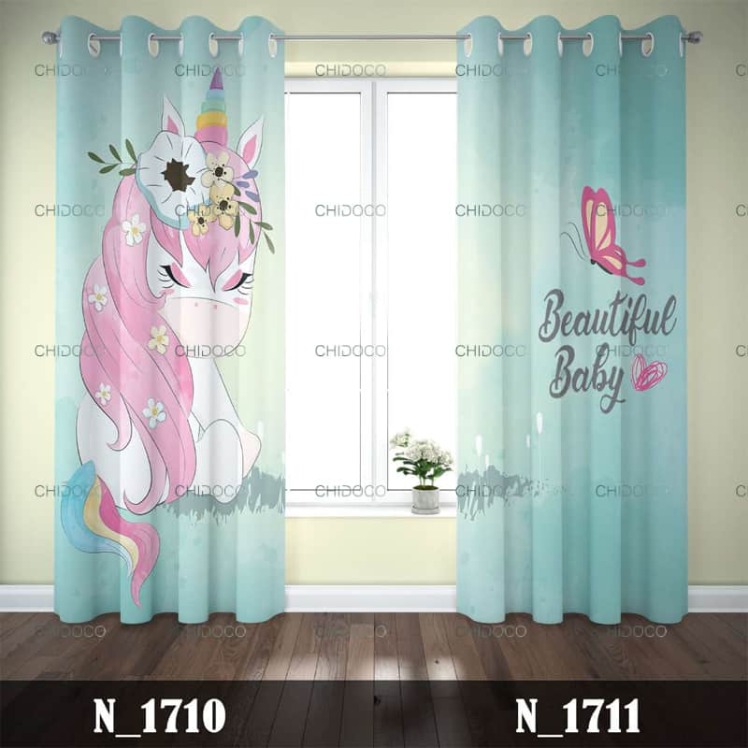 پرده آماده مخمل یونیکورن