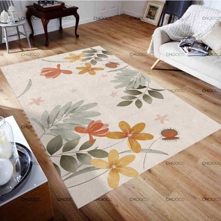 روفرشی مخمل مینیمال کرم طرح گل