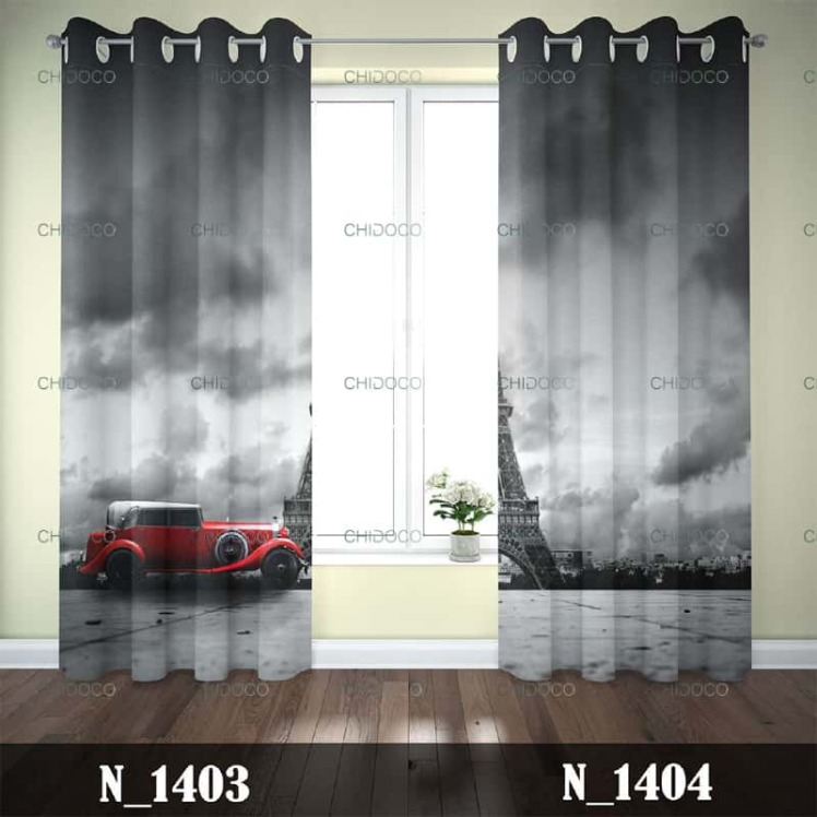 پرده آماده مخمل طرح پاریس