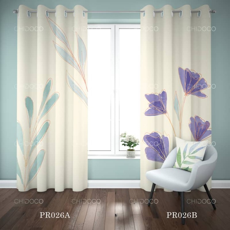 پرده آماده کرم طرح گل