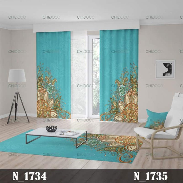 پرده آماده مخمل آبی