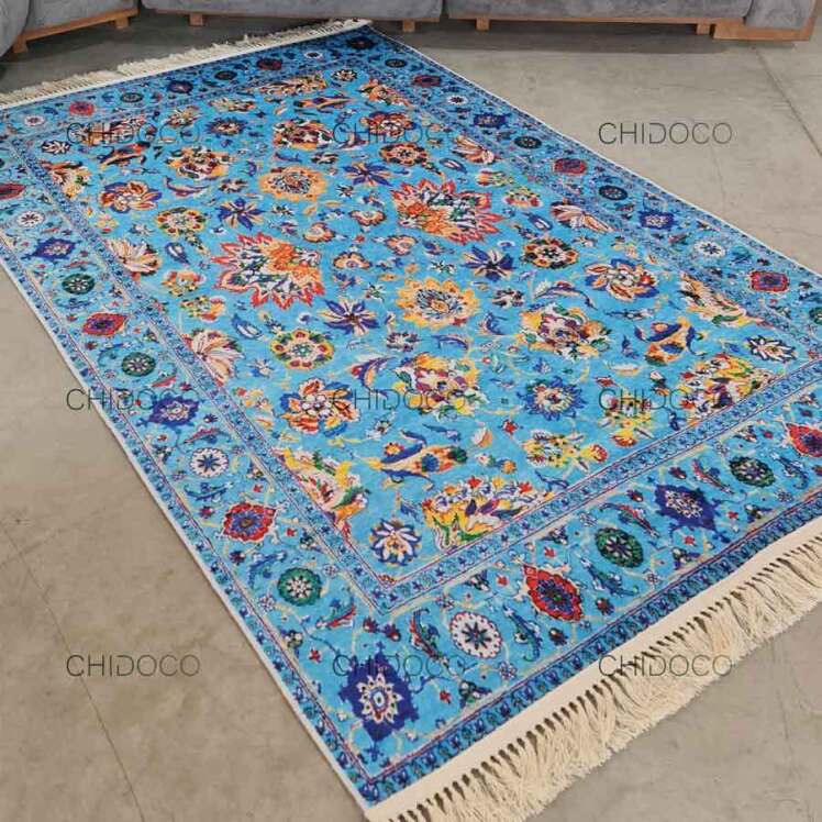 فرش ابریشم آبی