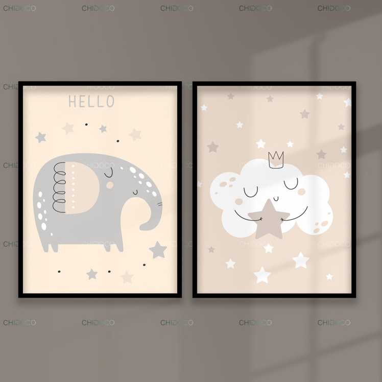 تابلو اتاق کودک طرح فیل و ابر