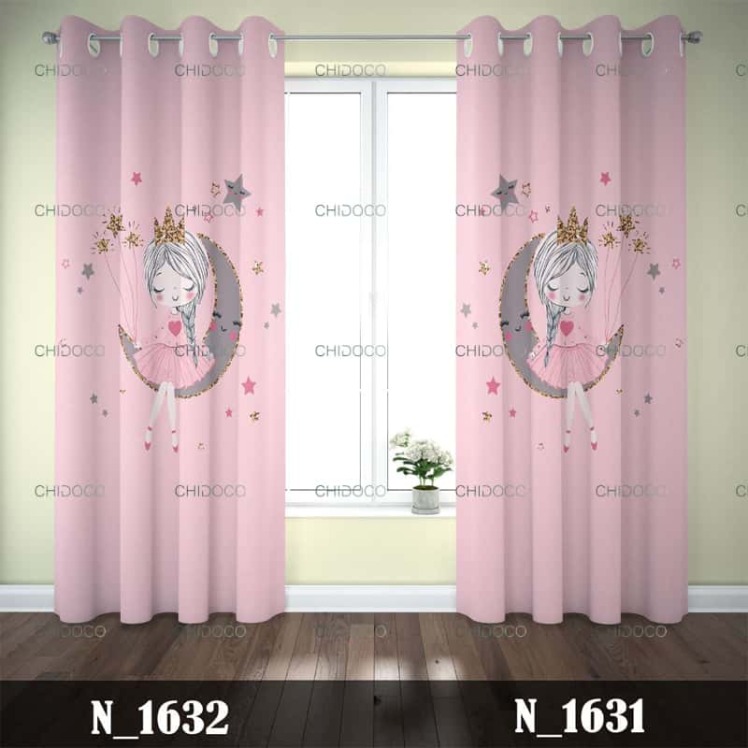 پرده آماده مخمل دخترانه صورتی