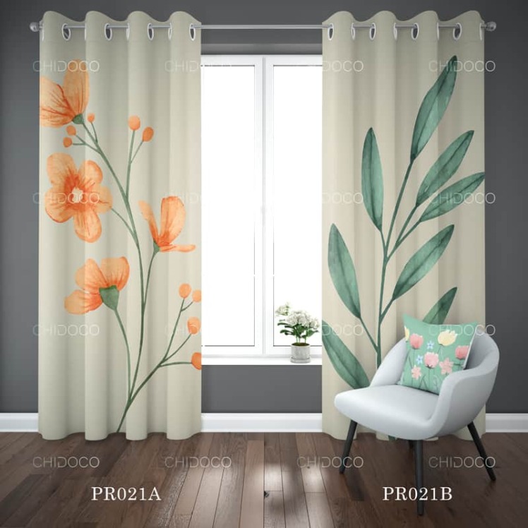 پرده آماده کرم طرح گل