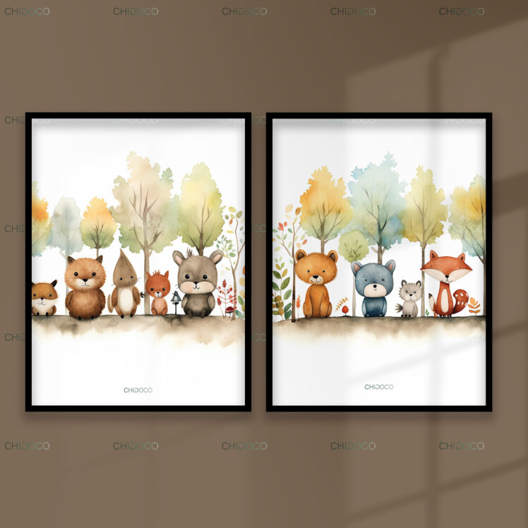 تابلو اتاق کودک طرح حیوانات جنگل
