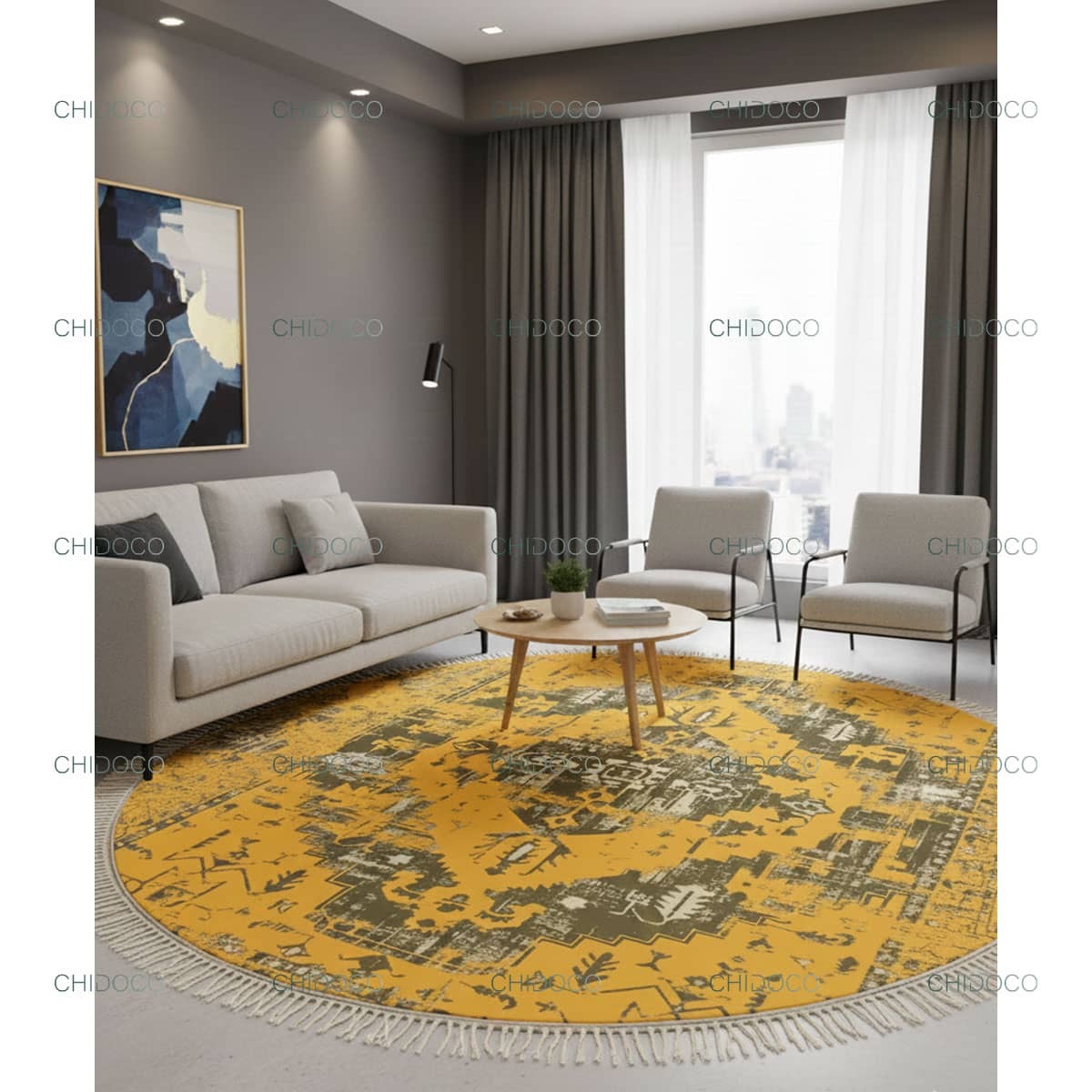  فرش گرد خردلی 