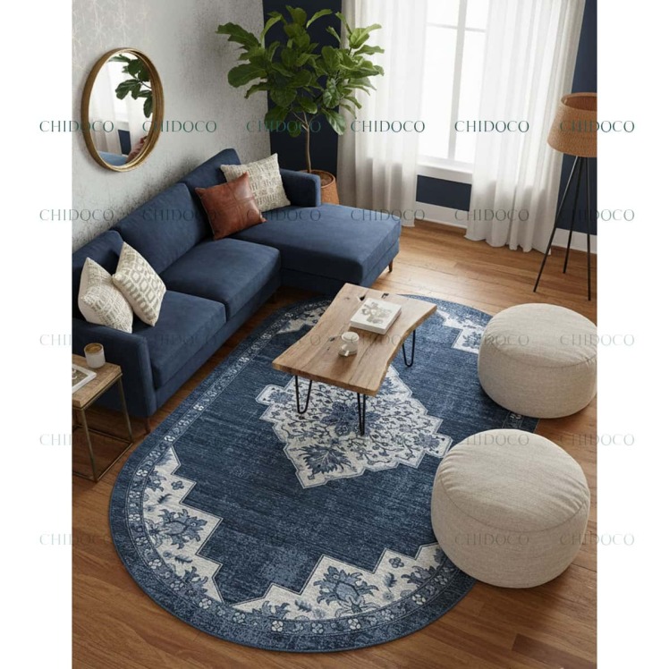 فرش بیضی آبی