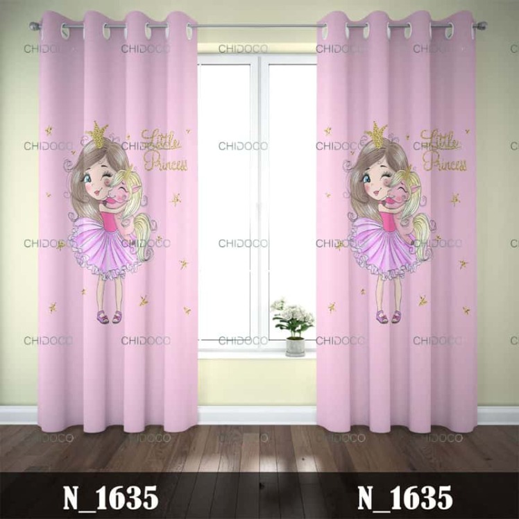 پرده آماده مخمل دخترانه صورتی