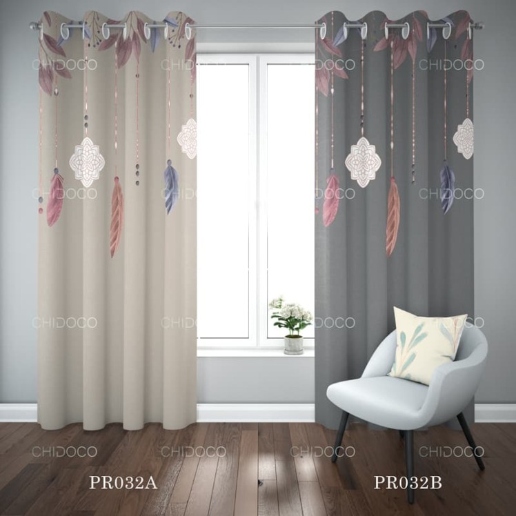 پرده آماده پانچی کرم طوسی