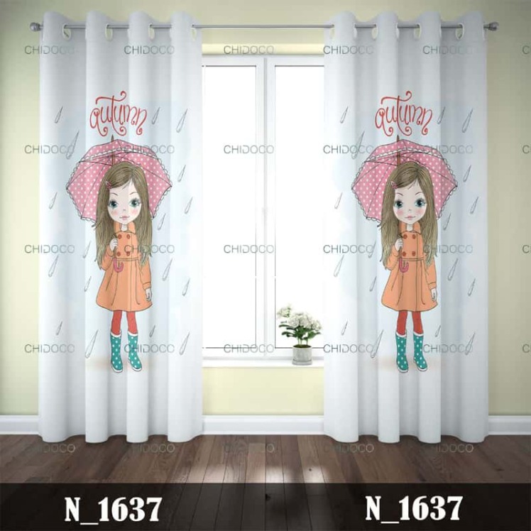 پرده آماده مخمل دخترانه سفید